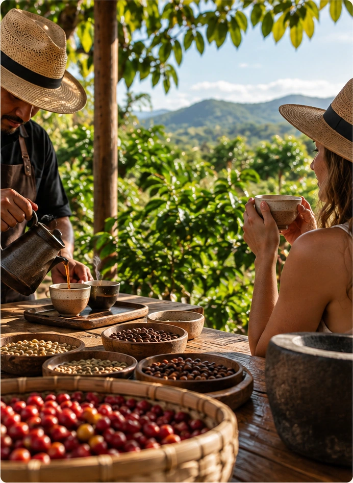 Coffee tasting experience surrounded by tropical nature in Costa Rica